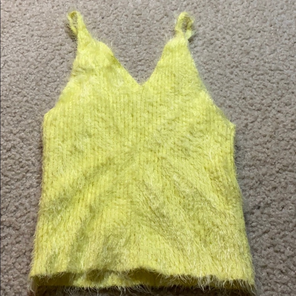 Yellow Furry fitted Top with straps. Size:Small